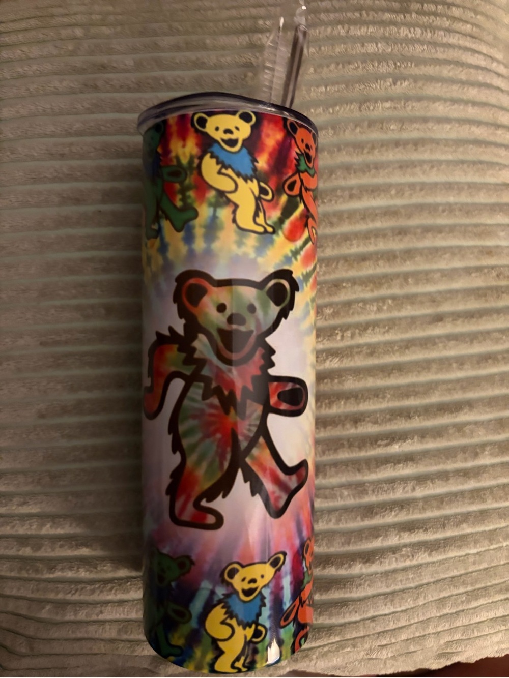 Grateful Dead Tie Dye Dancing Bear Stainless Steel Tumbler - Multicolor, NEW!